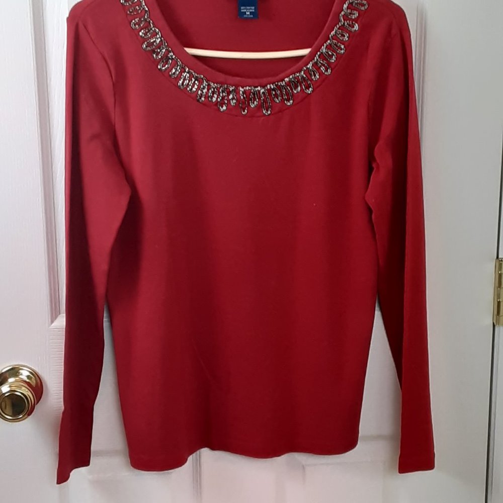 Karen Scott Sweater Red With Bling Accent M Medium